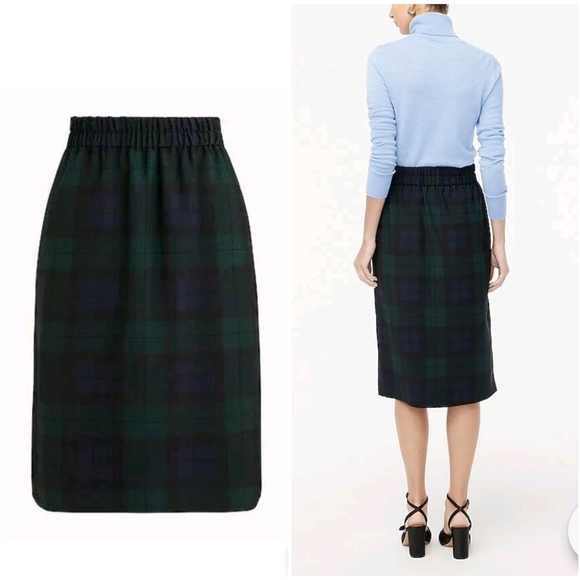 J. Crew Dresses & Skirts - J.Crew Blackwatch Plaid Midi Skirt Pull On Elastic Waist Pockets L